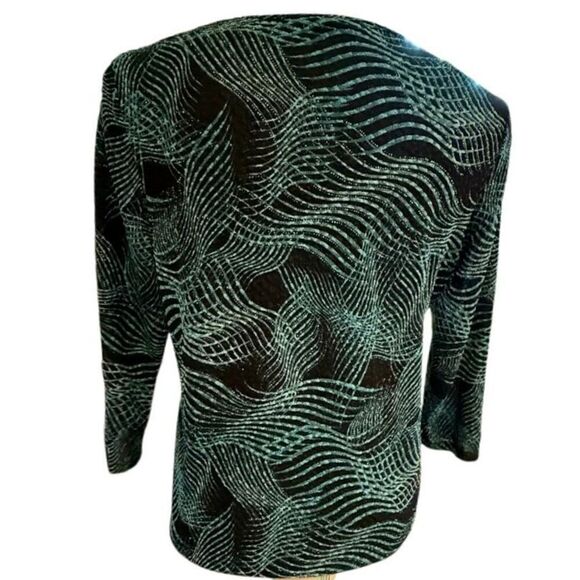 TanJay Shimner Top Sz. M Spatkly Geometric Pattern Stretchy 3/4 Sleeves Party - Picture 4 of 6